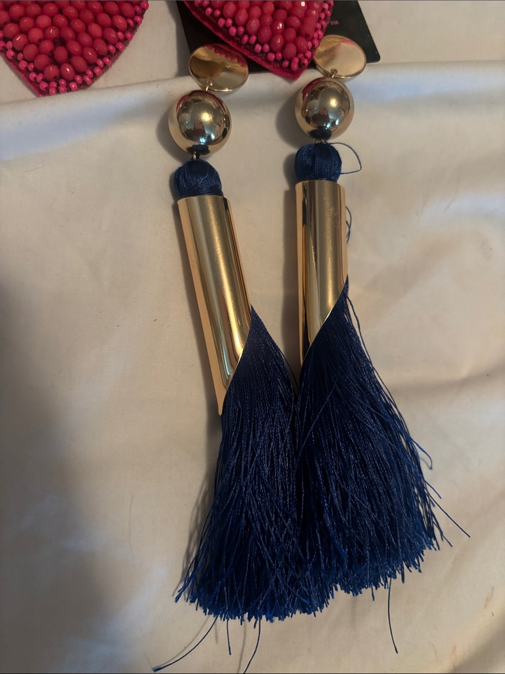 Tassel Drop Earrings - Navy Blue with Gold Accents